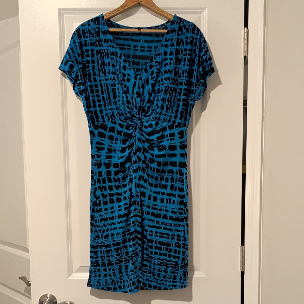 Daisy Fuentes Teal and Black Knot-Front Midi Dress
